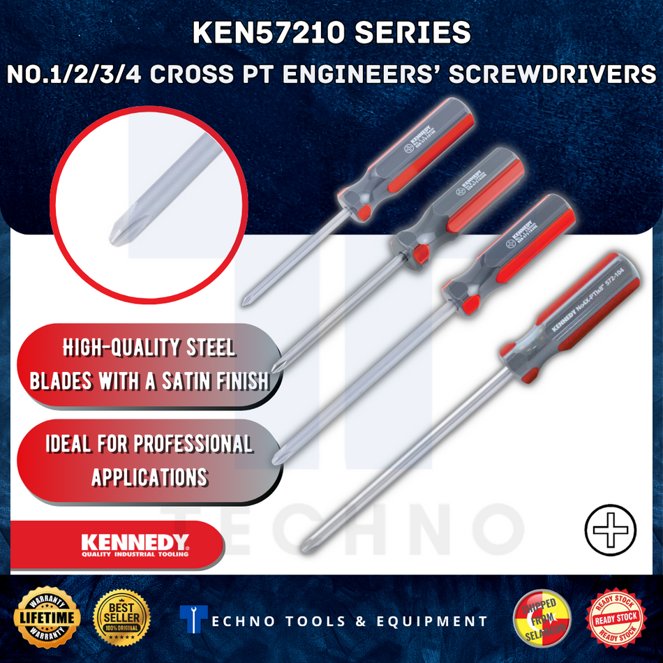 KENNEDY No.1/2/3/4 CROSS PT ENGINEERS SCREWDRIVER KEN5721010K KEN5721020K KEN5721030K KEN5721040K