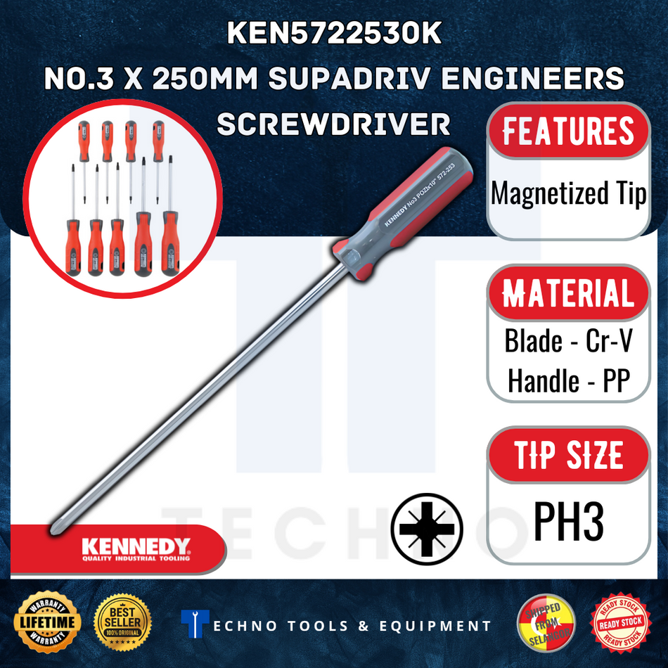 KENNEDY No.1x250MM / No.3x250MM SUPADRIV SCREWDRIVE KEN5722510K KEN5722530K