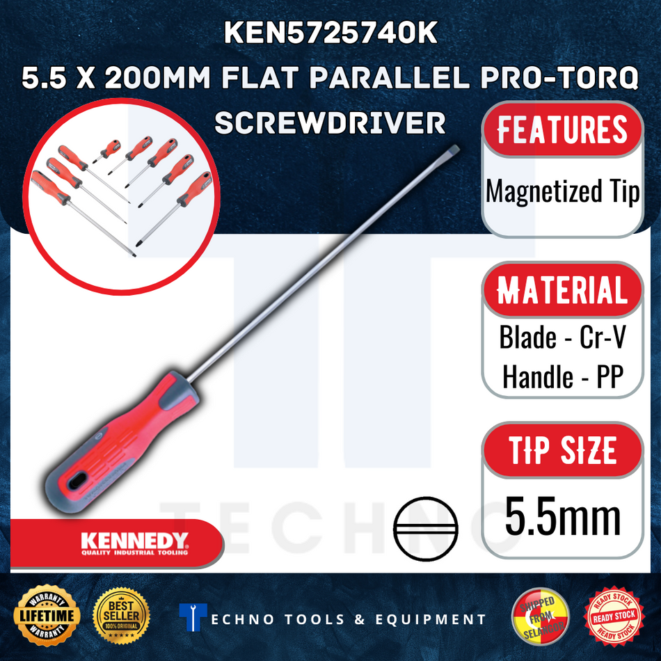 KENNEDY 5x150mm / 5x200mm FLAT PARALLEL PRO-TORQ SCREWDRIVER KEN5725730K KEN5725740K