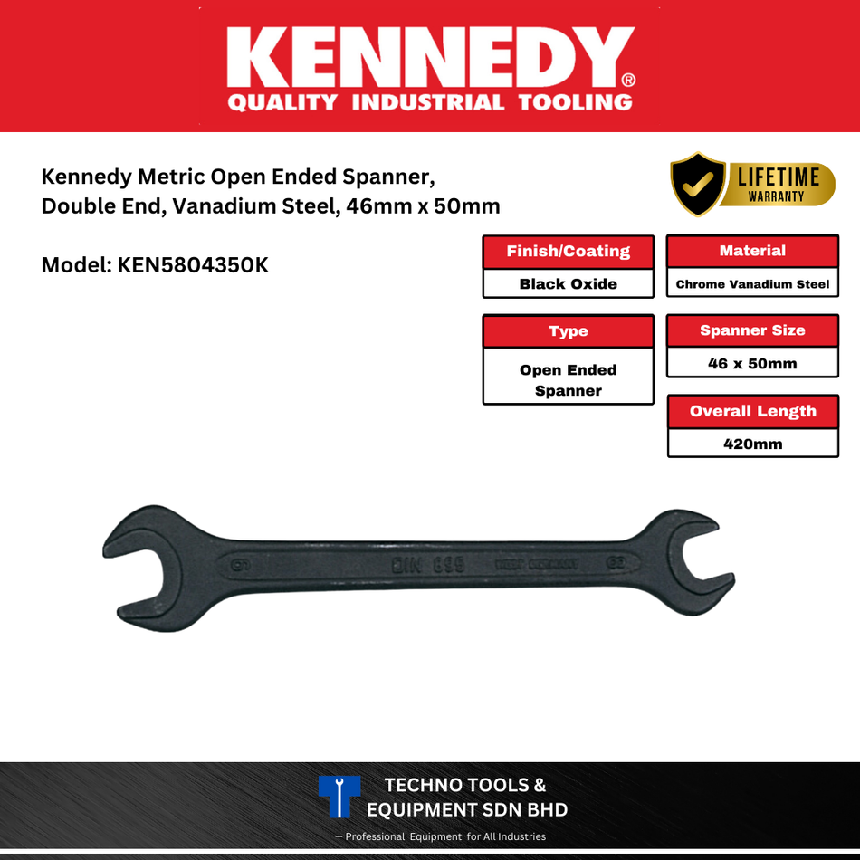 Kennedy Metric Open Ended Spanner,  Double End, Vanadium Steel, 46mm x 50mm (KEN5804350K)