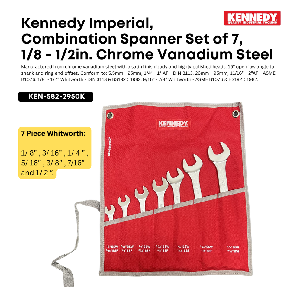 KENNEDY KEN5822950K 1/8-1/2" CV COMBINATION SPANNER SET 7PCE KENNEDY
