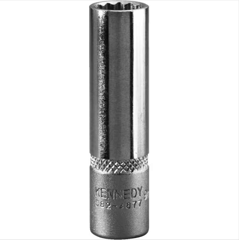 Kennedy 1/4in Drive 12-Point Deep Bi-Hex Socket 7/16in Imperial, KEN5824588K, sliver chromed surface