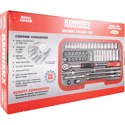 KENNEDY 50pc 3/8" Drive Metric Socket Set Chrome Vanadium Tools KENNEDY