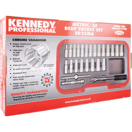 KENNEDY 25pc 3/8" Drive Metric & AF Deep Socket Set CR-V KENNEDY