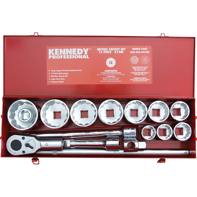 Kennedy 15 Piece 1" Square Drive Metric Socket Set CR-V KENNEDY