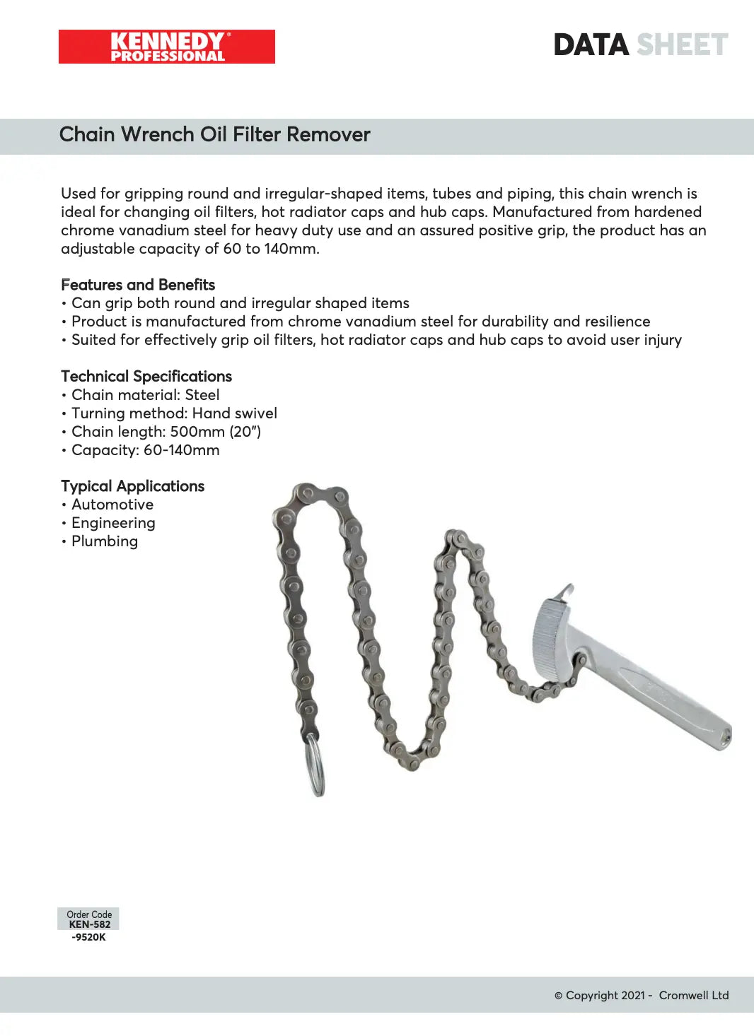 KennedyPro Chain Wrench 60-140mm Capacity
