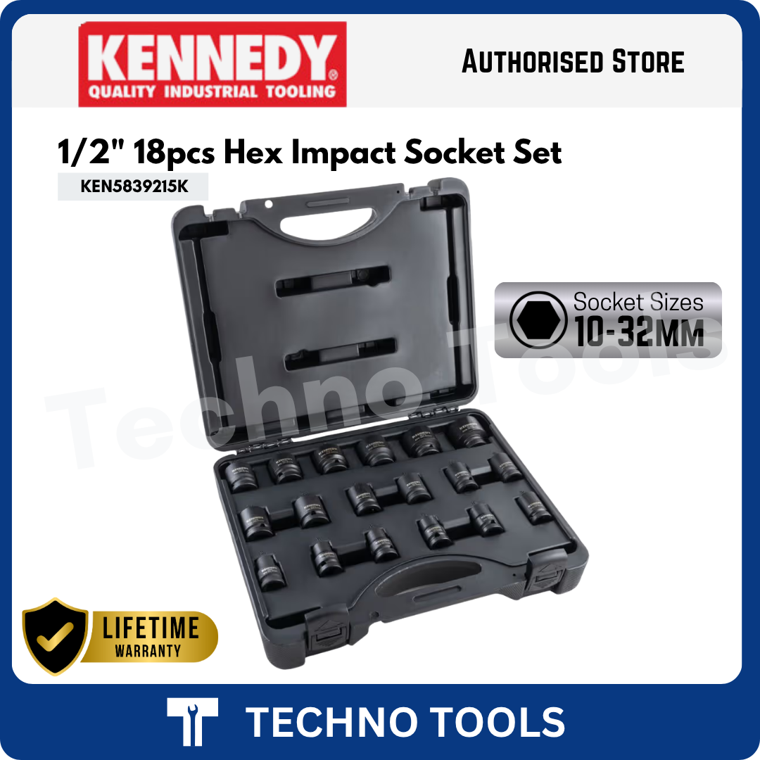 KENNEDY KEN5839215K 1/2" 18PCS 10-32mm Hex Impact Socket Set | Lifetime Warranty KENNEDY