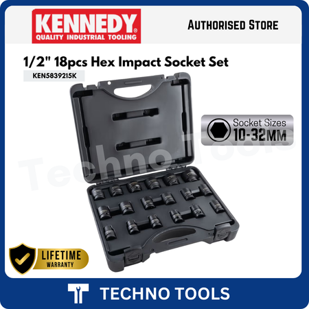 KENNEDY KEN5839215K 1/2" 18PCS 10-32mm Hex Impact Socket Set | Lifetime Warranty KENNEDY