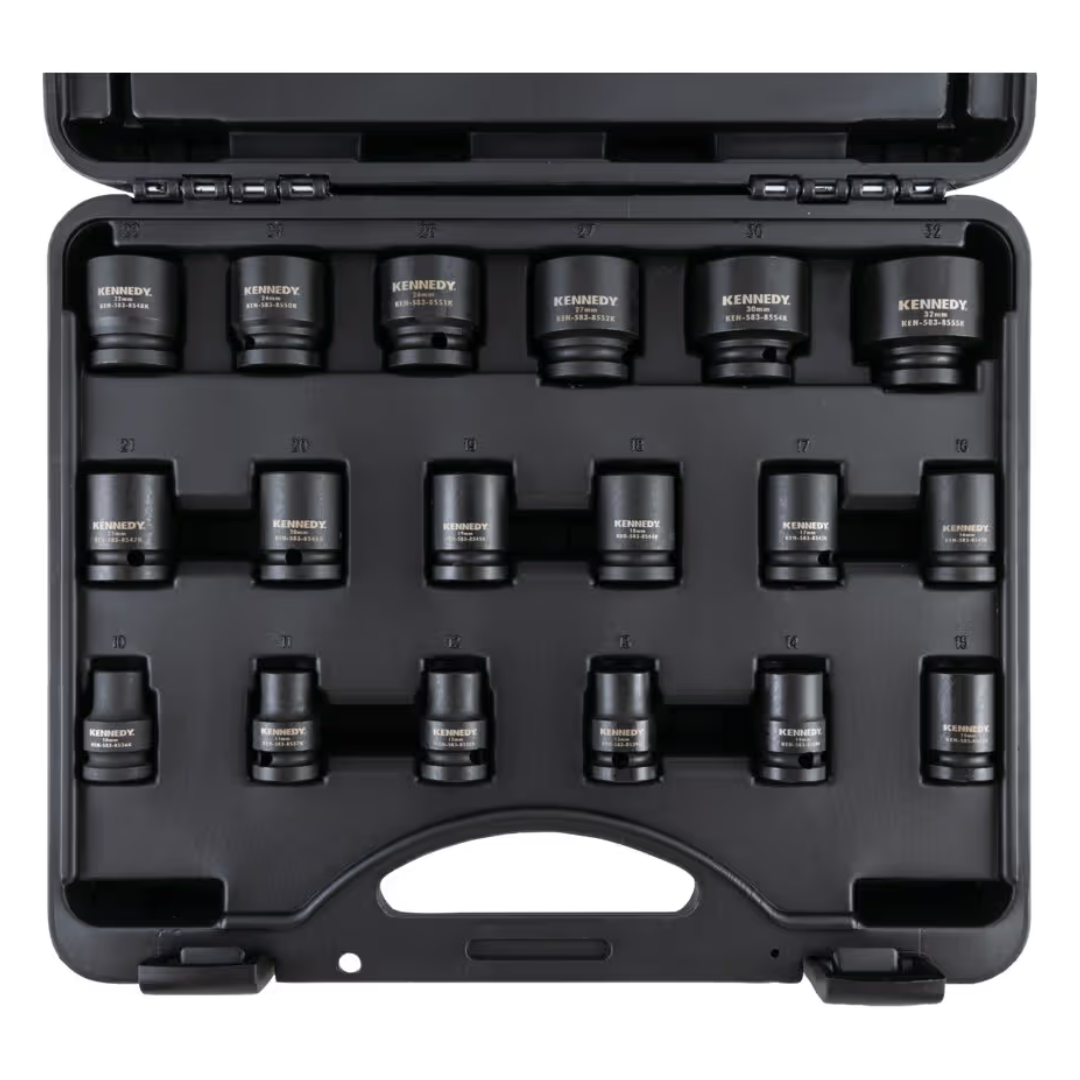 KENNEDY KEN5839215K 1/2" 18PCS 10-32mm Hex Impact Socket Set | Lifetime Warranty KENNEDY