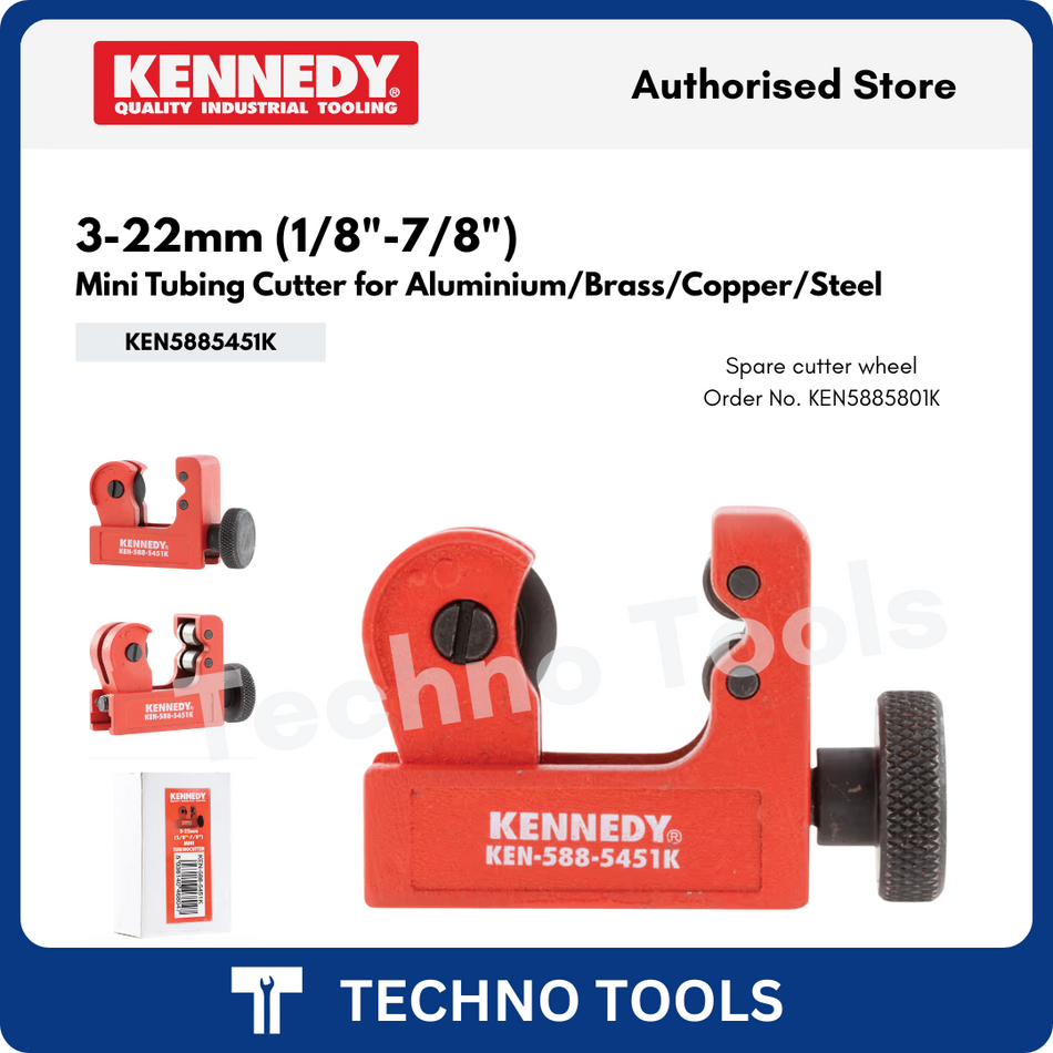Kennedy 3-22mm (1/8"-7/8") Mini Tubing Cutter for Aluminium/Brass/Copper/Steel, Single Stroke Tube Cutter - KEN5885451K