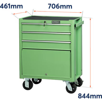 KENNEDY Green 3-Drawer Professional Roller Cabinet for Tool Storage KENNEDY