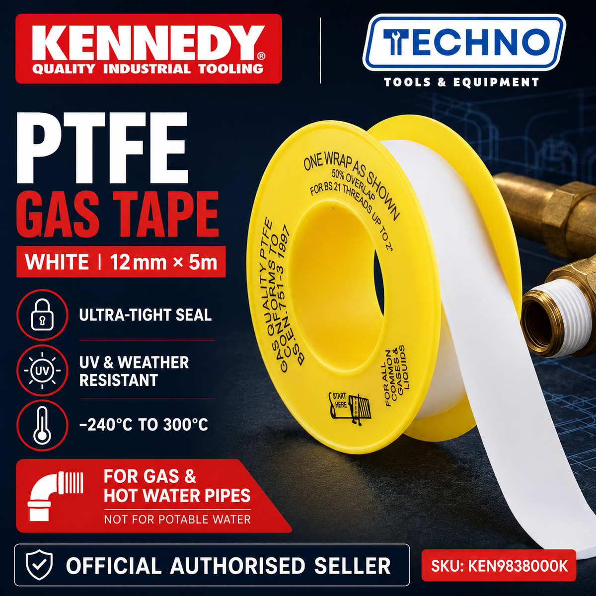 Kennedy PTFE Gas Tape 12mm x 5m – Product Overview of KEN9838000K