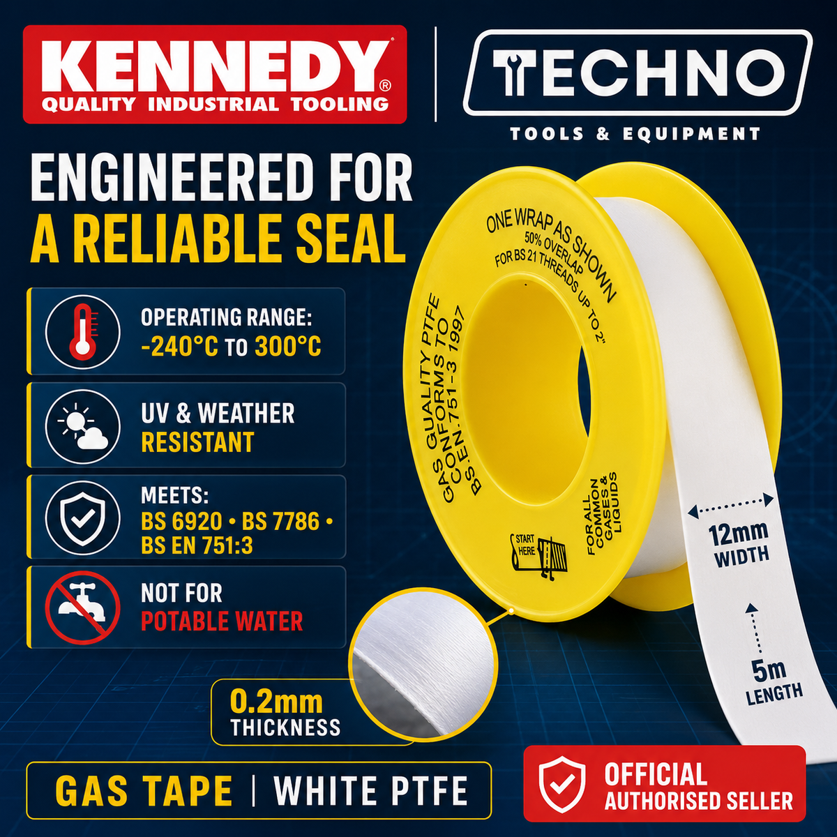 Kennedy PTFE Gas Tape – Features, Size & Technical Specifications of KEN9838000K