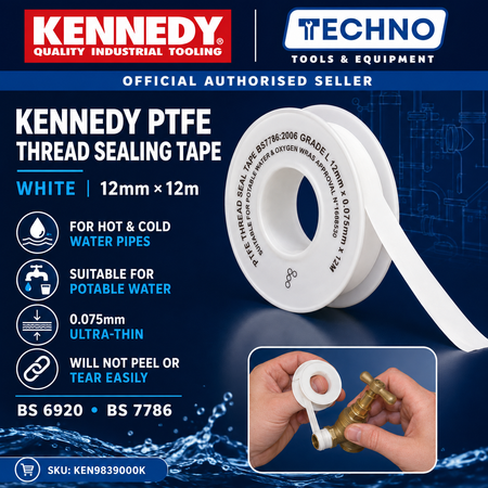 Kennedy PTFE Thread Sealing Tape White 12mm x 12m | BS 6920 BS 7786 KEN9839000K KENNEDY