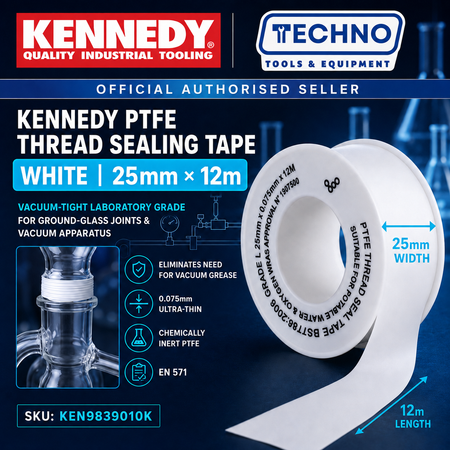 Kennedy PTFE Thread Sealing Tape White 25mm x 12m | Vacuum-Tight Laboratory Grade KEN9839010K KENNEDY