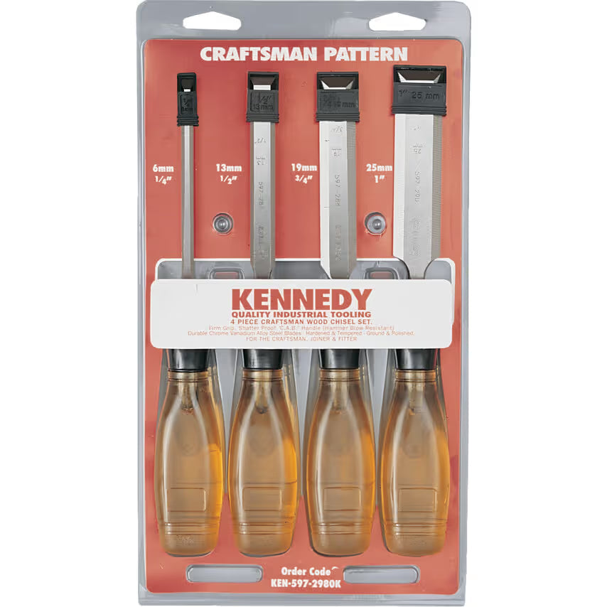 KENNEDY Craftsman Bevel Edge Wood Chisels Set of 4 for Woodworking KENNEDY