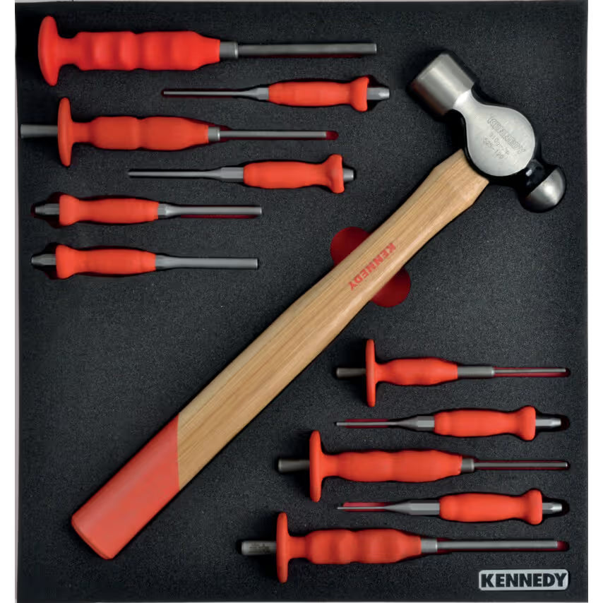 KENNEDY 12PC Punch & Hammer Set with Foam M1832 Tool Storage KENNEDY
