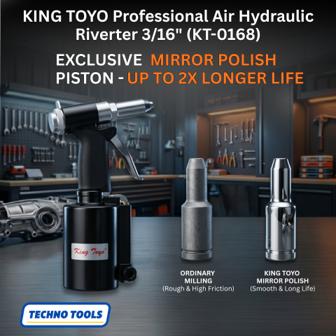 KING TOYO 3/16” Air Hydraulic Riveter (KT-0168) – Mirror Polish Piston, Pneumatic KING TOYO