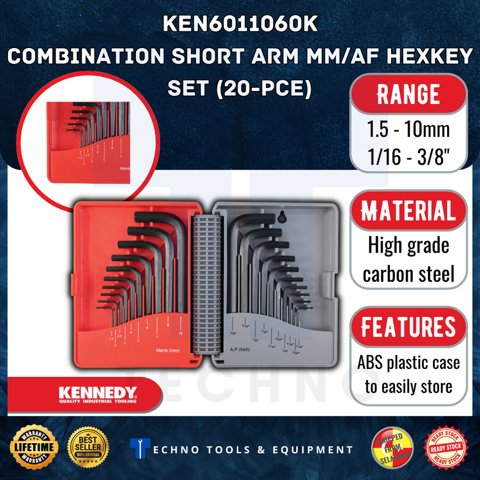 KENNEDY KEN6011060K 20P Combination Short Arm mm/Af Hex Key Set