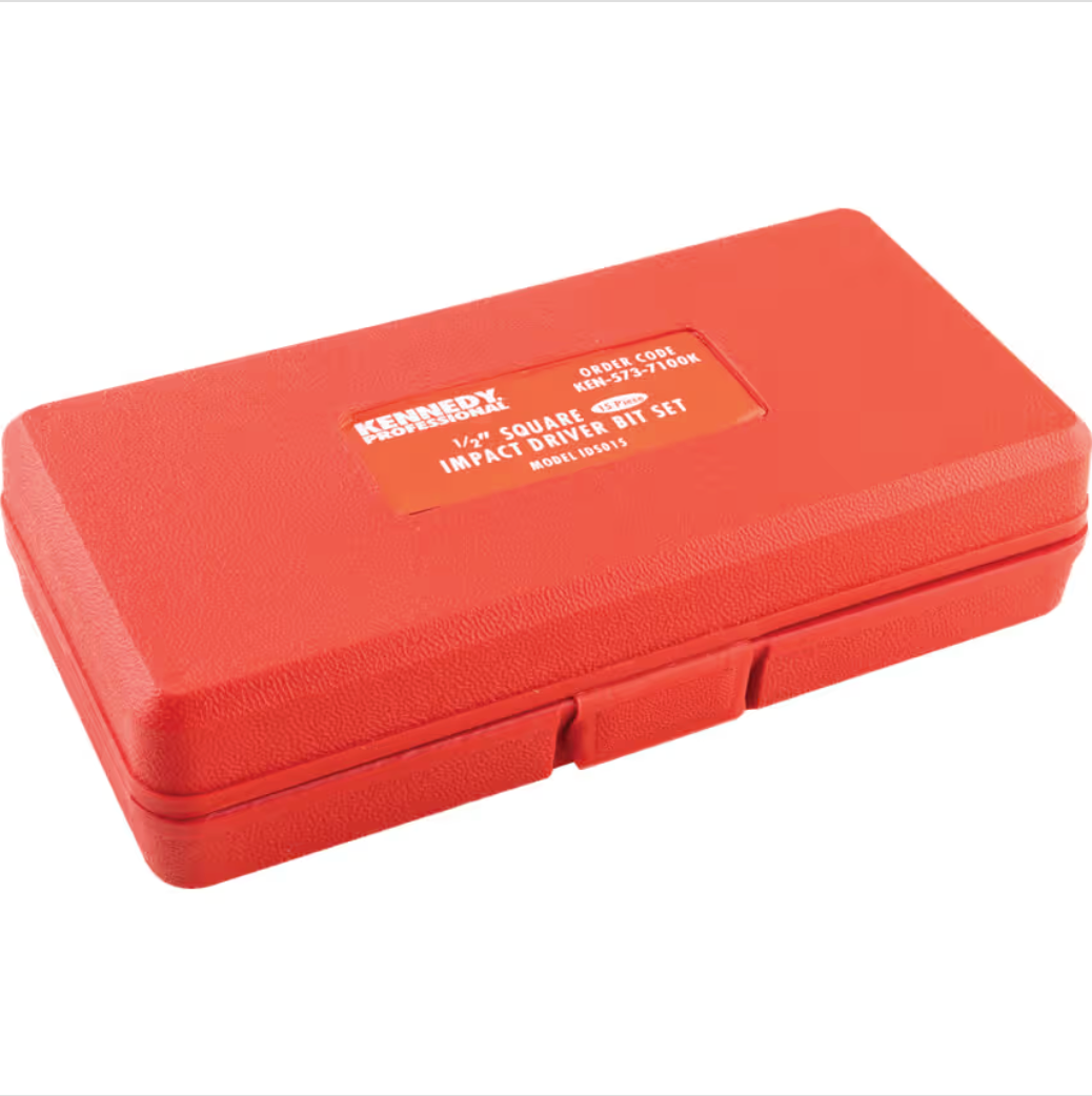KENNEDY KEN5737100K 15-piece 1/2″ square drive impact driver set with forward/reverse action. Ideal for loosening or tightening stuck fasteners.