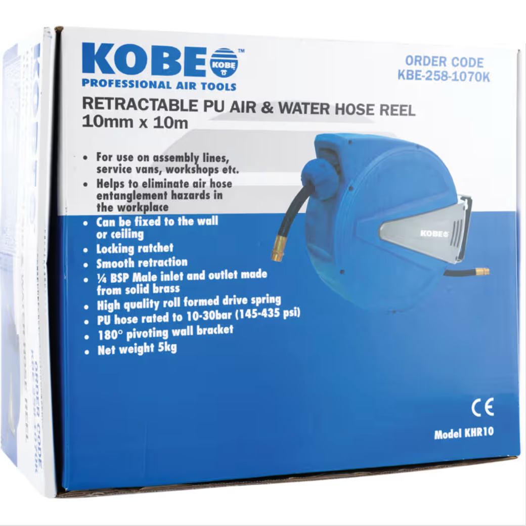Kobe Red Line PU Air Hose Reel 10m 10mm 120PSI | Auto Layering Wall Mount KBE2581070K KOBE