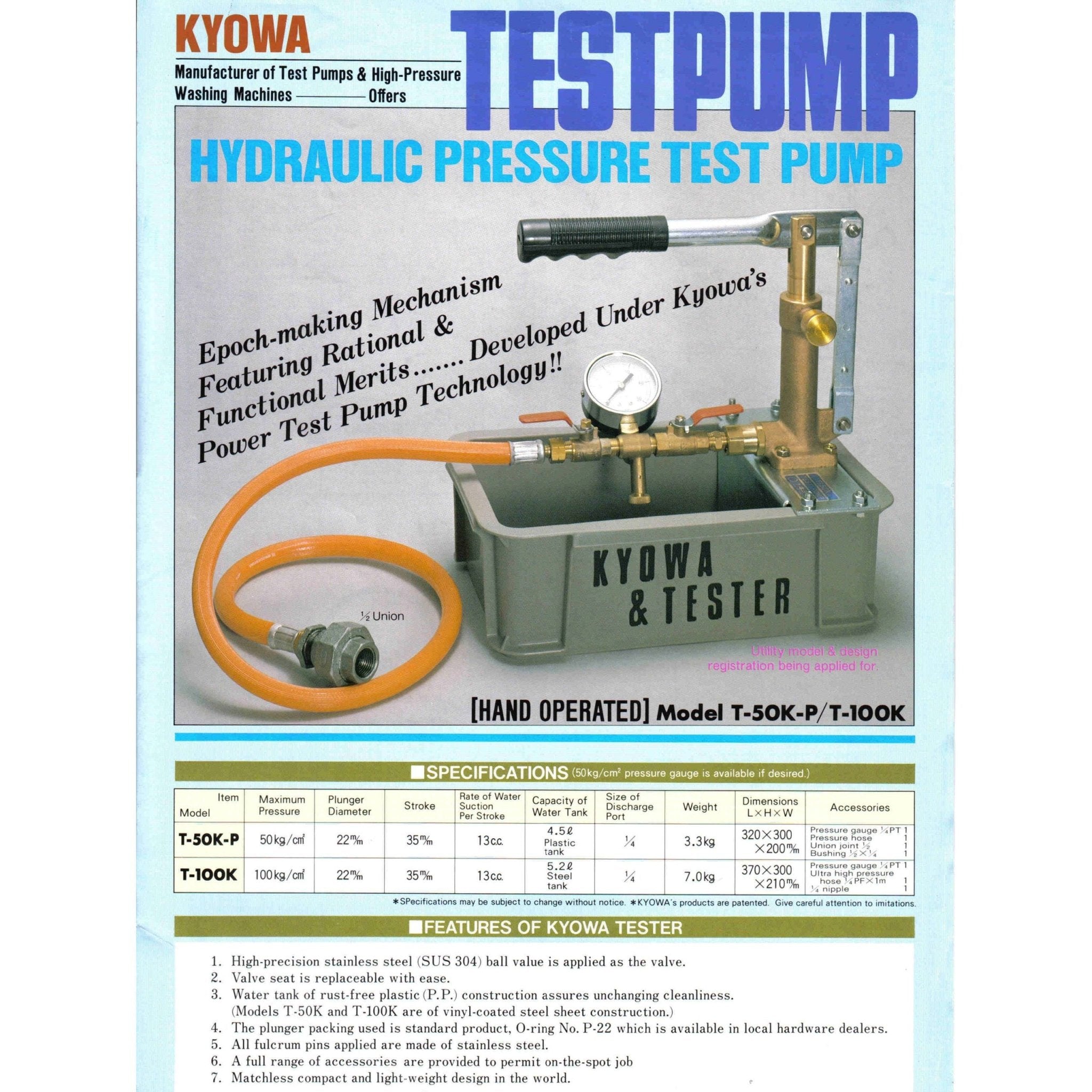 KYOWA T-50K-P / T-100K Hydraulic Pressure Hand Test Pump (Made in