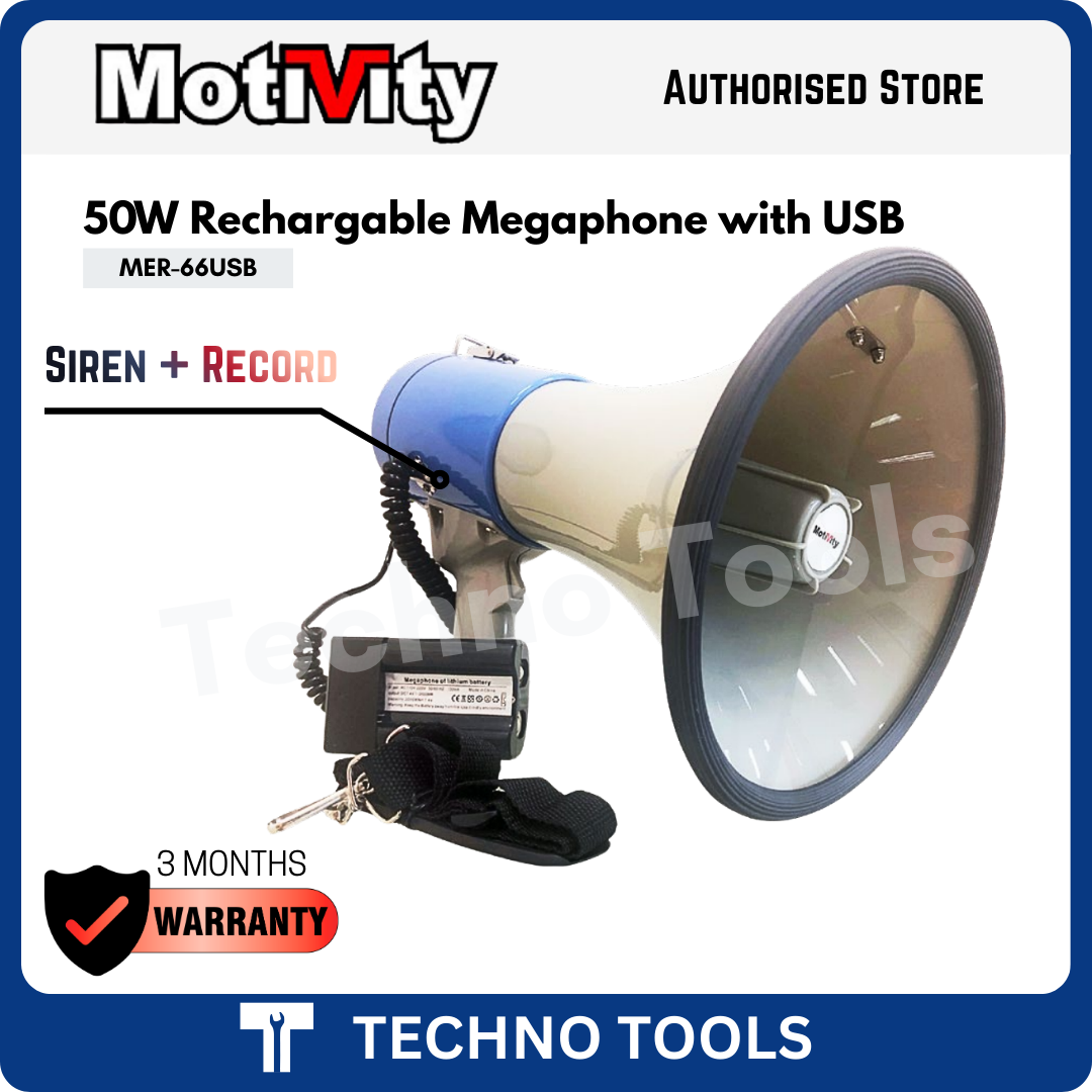 SHOW ER-66S 25W HAND HELD MEGAPHONE / MOTIVITY MER-66USB 50W HAND HELD MEGAPHONE WITH USB SHOW