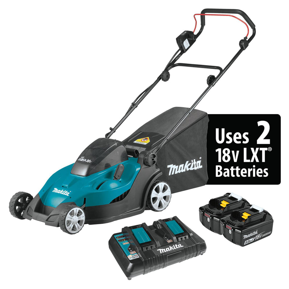 Makita DLM431PT2: Cordless Lawn Mower, 36V, Blade Type 2 Tooth, Cutting Width 430mm, 3600rpm, 17.8kg