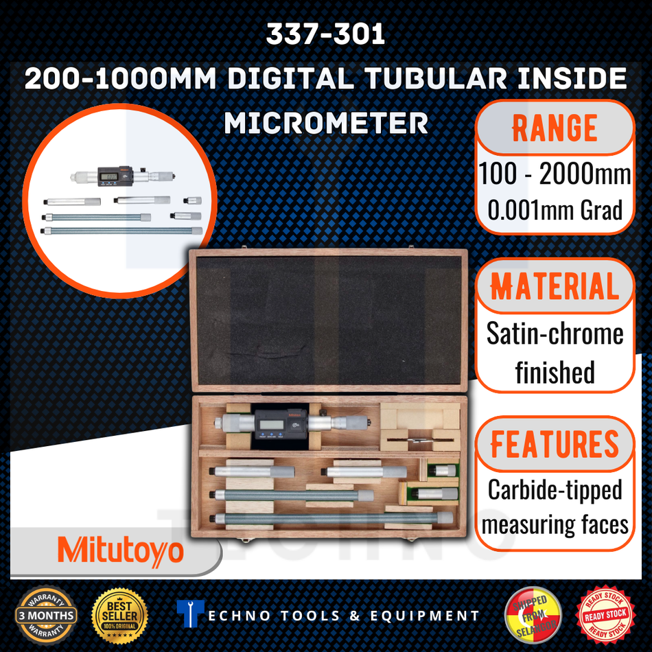 Mitutoyo 337-301 200-1500mm Digital Inside Micrometer Extension Rod Type (Metric)