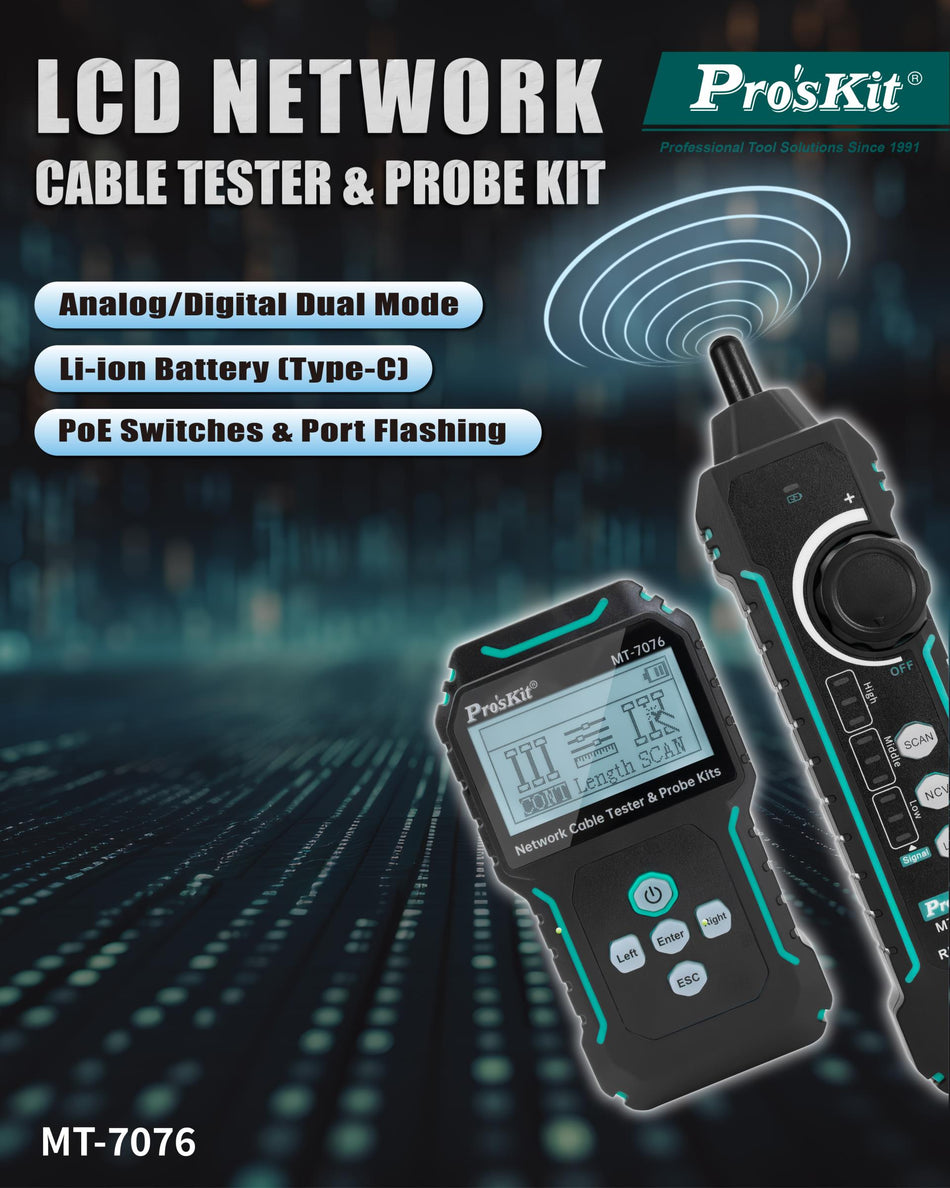 PRO'SKIT MT-7076 LCD Network Cable Tester & Probe Kit