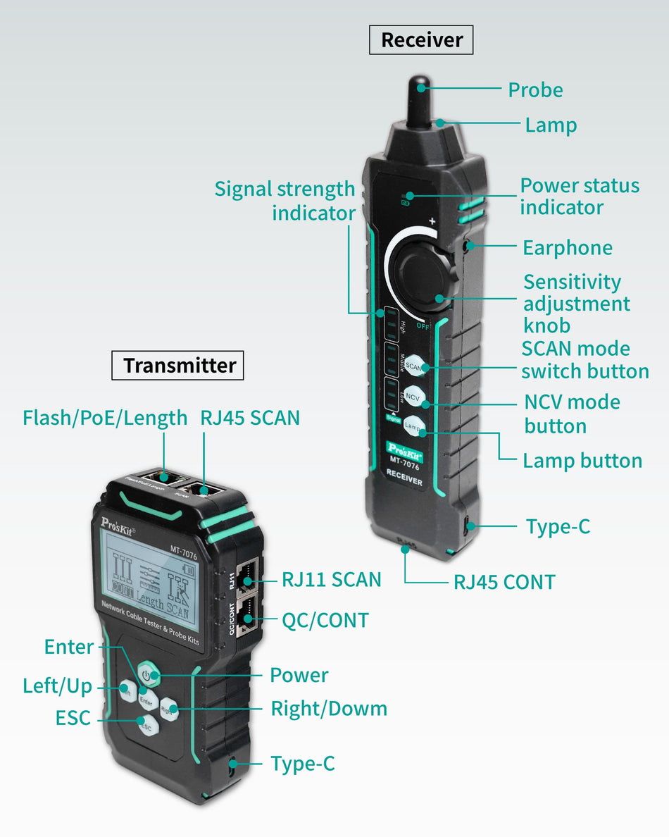 PRO'SKIT MT-7076 LCD Network Cable Tester & Probe Kit