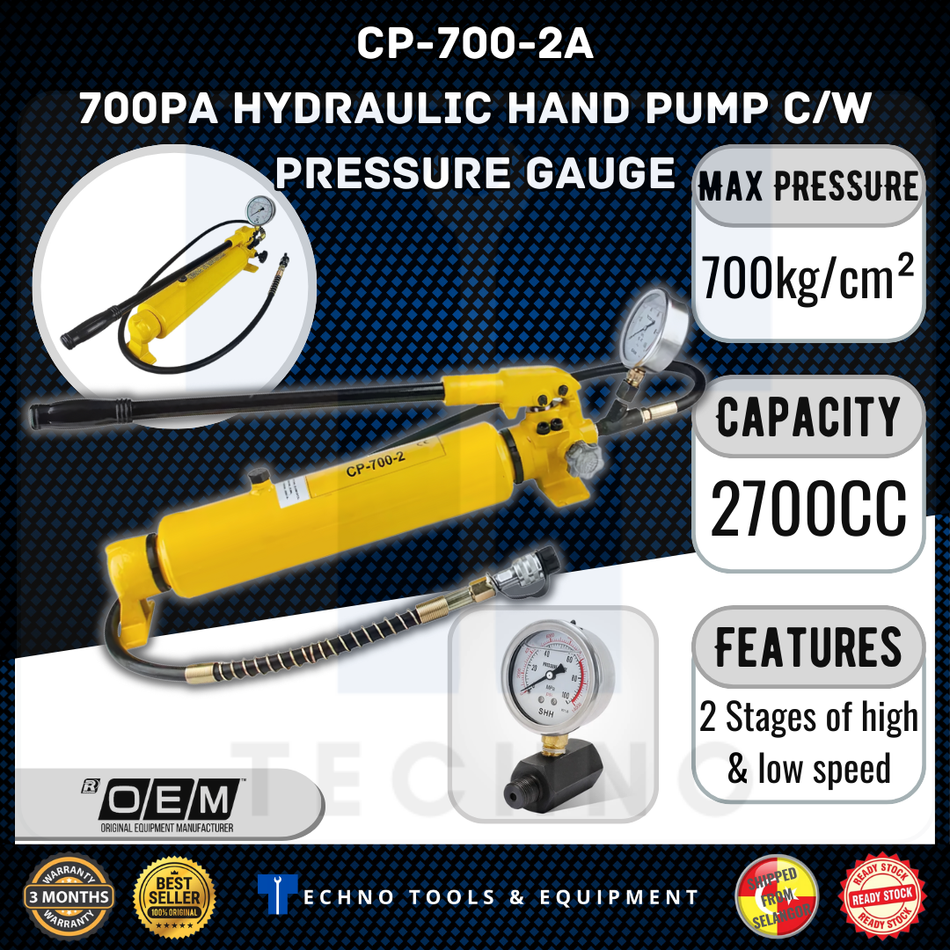 Ready Stock Hydraulic High Pressure Hand Oil Pump CP-700-2 With Pressure Gauge 700kg/cm2