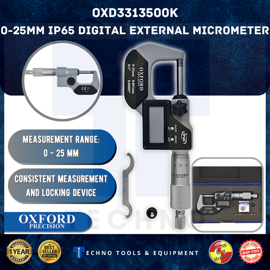 OXFORD OXD3313500K 0-25mm/0-1" IP65 DIGITAL EXTERNAL MICROMETER