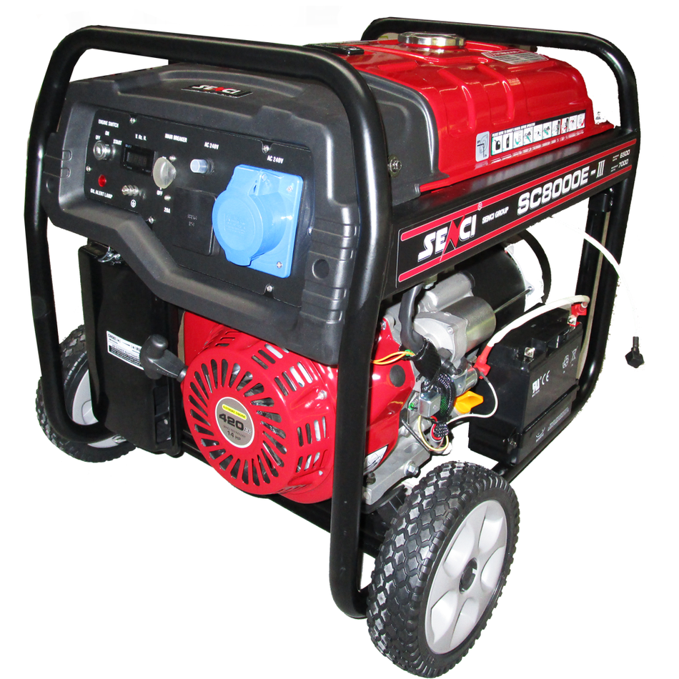 SENCI GASOLINE GENERATOR 6.5KW 14HP 25L 88KG, SC8000E-III