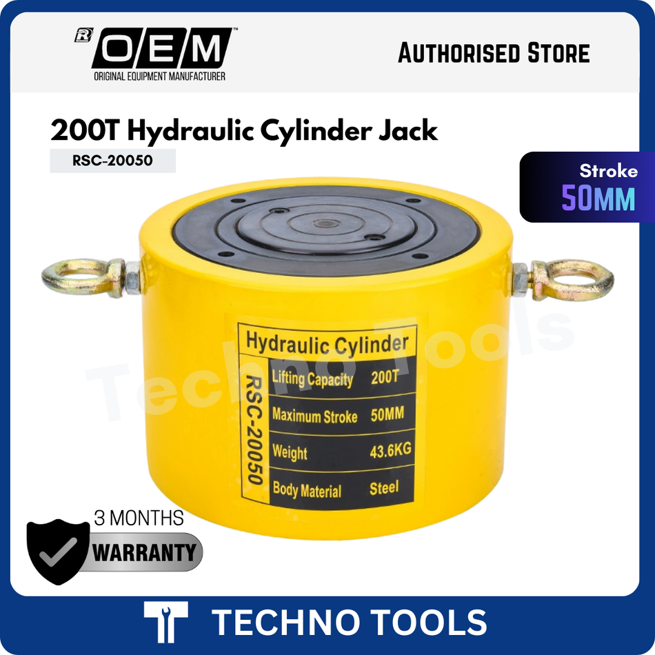 RSC-20050 200 Ton Hydraulic Cylinder(50mm) Stroke Jack Ram | 3 Months Warranty