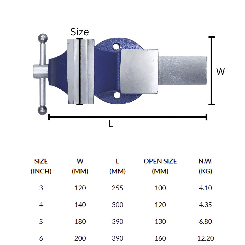 Heavy Duty Bench Vice Specification table