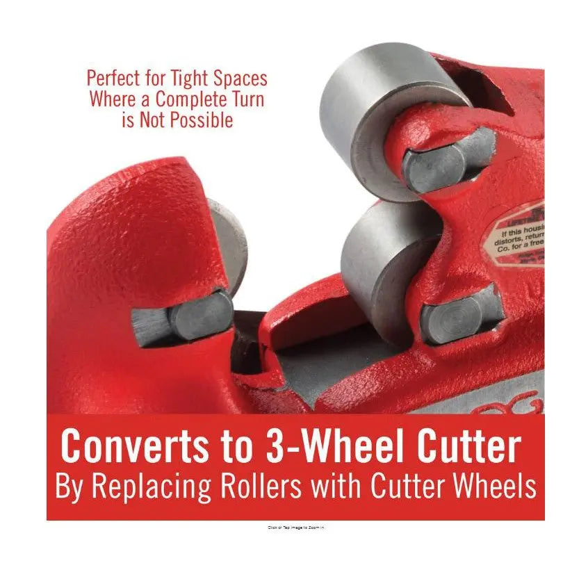 Ridgid Pipe Cutter come with 3 wheel roller, perfect for tight spaces where a complete turn is not possible