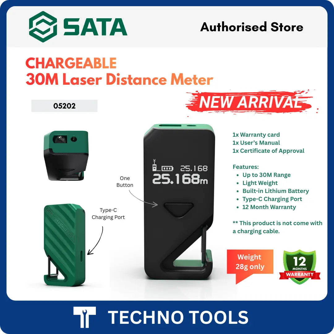 SATA 05202 New arrival most portable  rechargeable 30M laser distance meter with key features highlighted