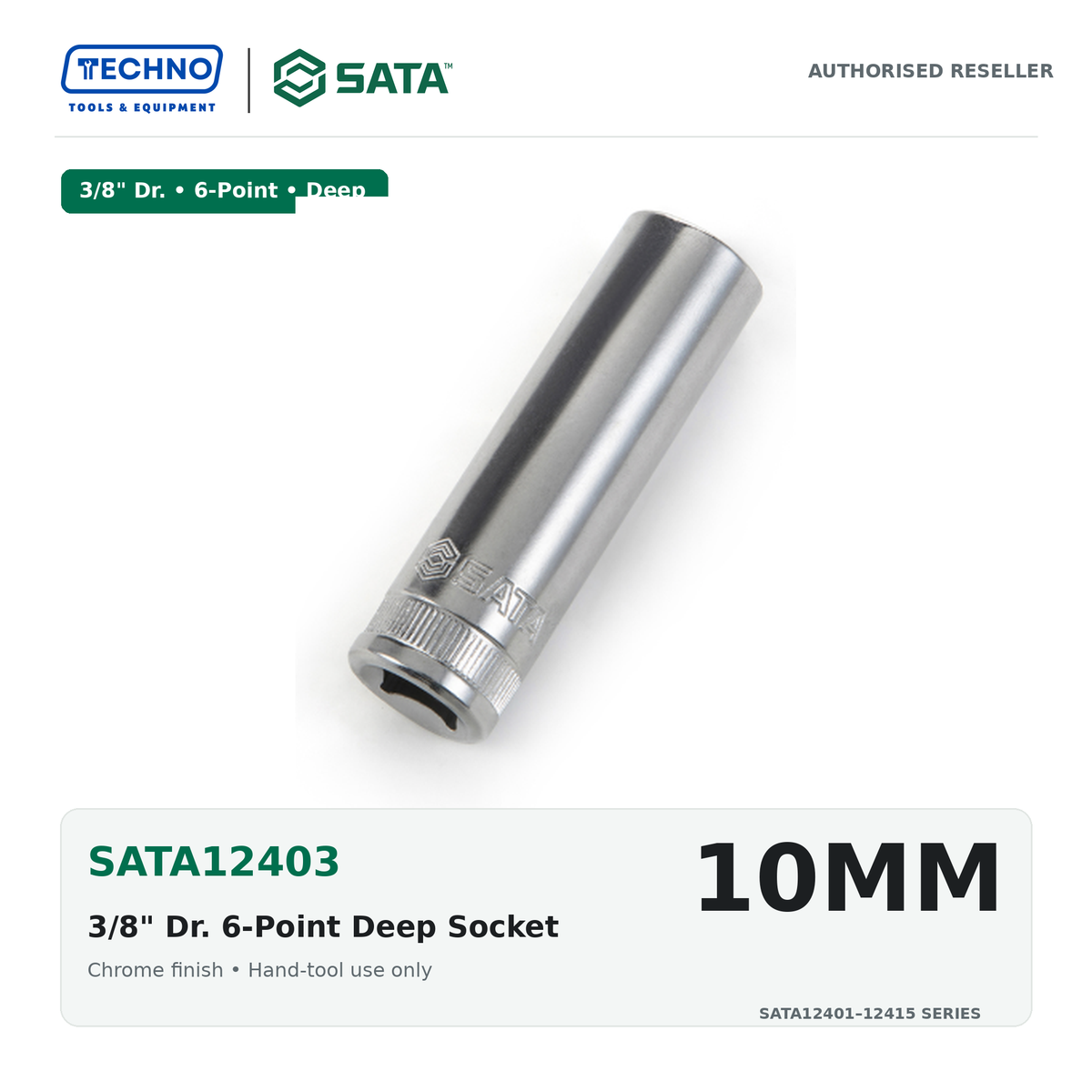 Shop SATA 3/8" Dr. 6-point deep sockets, sizes 8-22mm. Reach recessed fasteners. Chrome vanadium steel, lifetime warranty. 15 sizes.