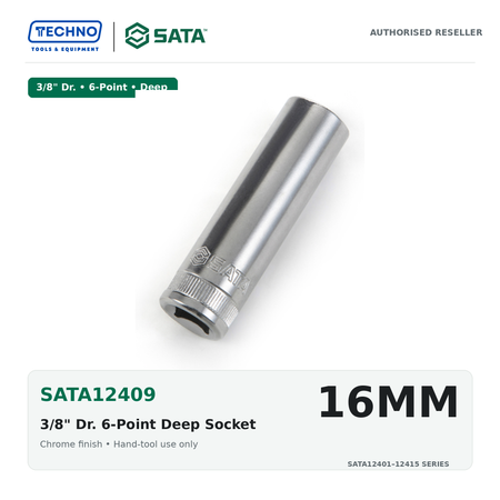 Shop SATA 3/8" Dr. 6-point deep sockets, sizes 8-22mm. Reach recessed fasteners. Chrome vanadium steel, lifetime warranty. 15 sizes.