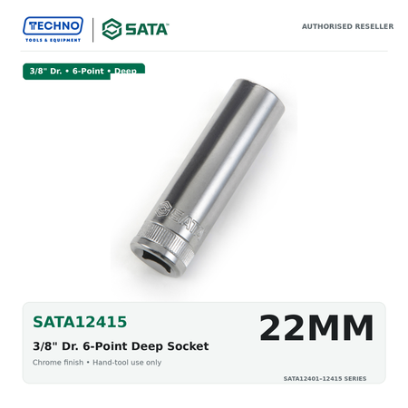 Shop SATA 3/8" Dr. 6-point deep sockets, sizes 8-22mm. Reach recessed fasteners. Chrome vanadium steel, lifetime warranty. 15 sizes.