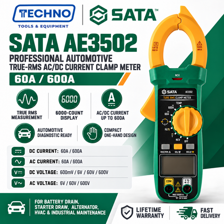SATA AE3502 True RMS AC/DC Digital Clamp Meter 6000 Counts High Precision Multimeter Automotive Electrical Diagnostic Tool SATA