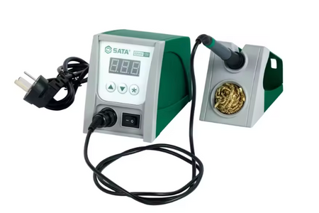 SATA 02003 ESD digital soldering station with fast heating, precise temp control 100-450°C & lead-free tips. Ideal for electronics repair.