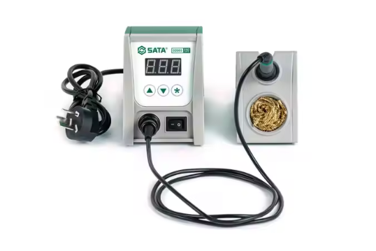 SATA 02003 ESD digital soldering station with fast heating, precise temp control 100-450°C & lead-free tips. Ideal for electronics repair.