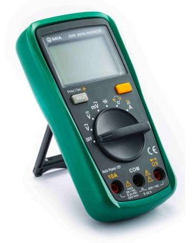 SATA 03005 mini digital multimeter with auto-range, CAT IV 600V safety, AC/DC voltage & current, resistance, capacitance & diode test.