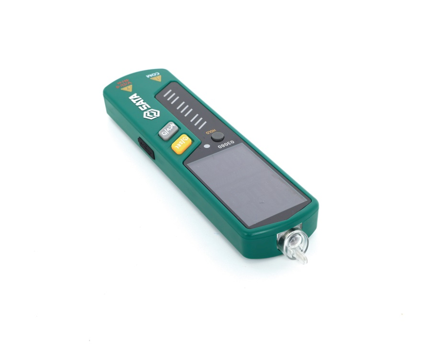 SATA 03080 pen multimeter with auto-range, temperature test, NCV & Type C charging. Measures AC/DC voltage, frequency, capacitance & more.
