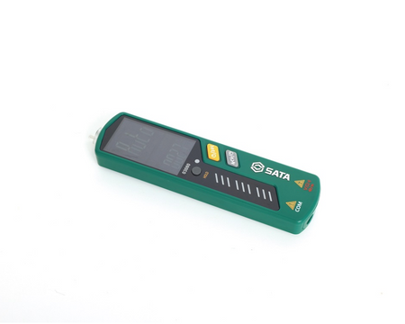 SATA 03080 pen multimeter with auto-range, temperature test, NCV & Type C charging. Measures AC/DC voltage, frequency, capacitance & more.