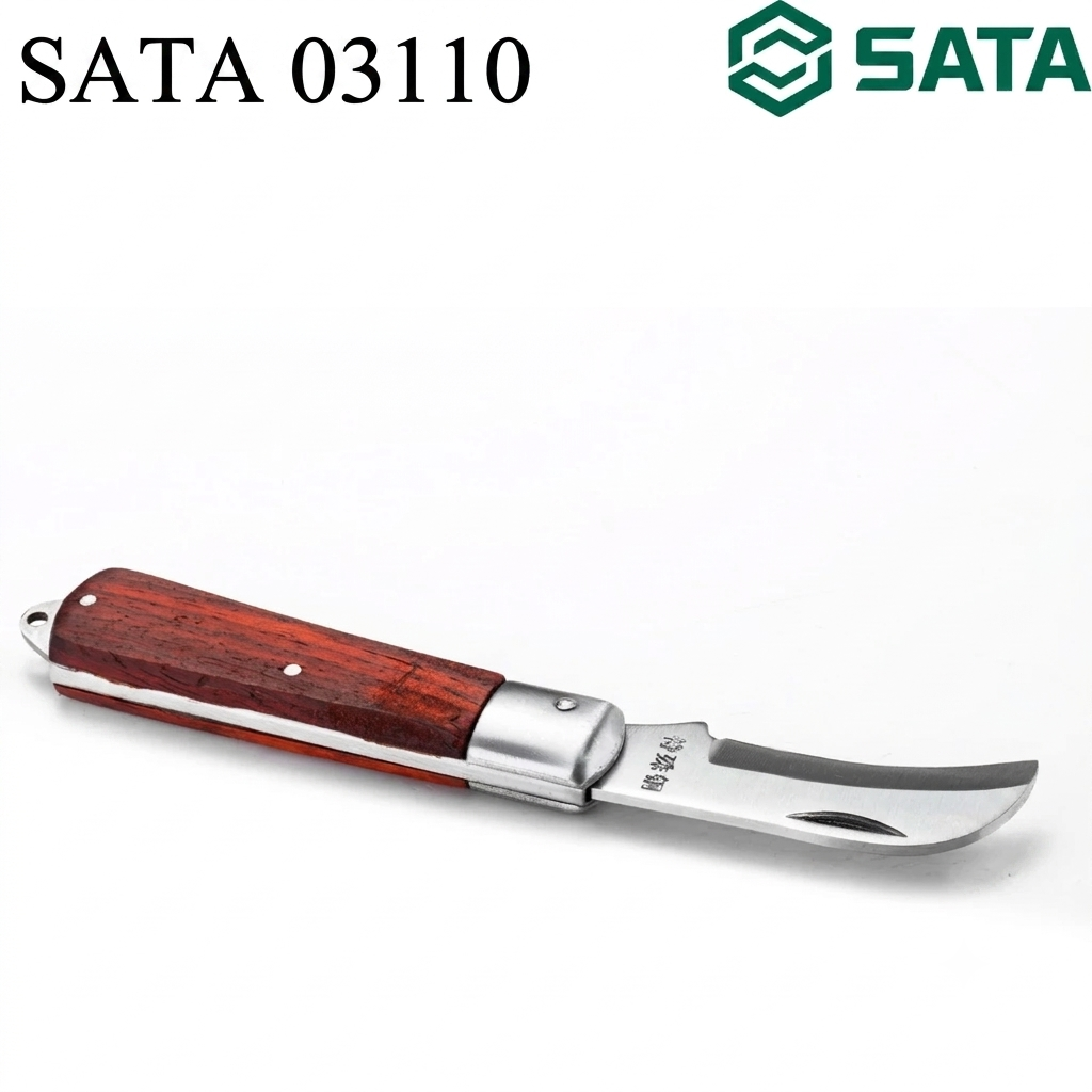 SATA 03109/03110 electrician's knife, 70mm blade, 52HRC hardness, rosewood handle. Choose straight or curved blade for precision cutting.