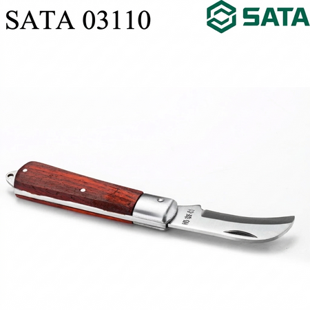 SATA 03109/03110 electrician's knife, 70mm blade, 52HRC hardness, rosewood handle. Choose straight or curved blade for precision cutting.