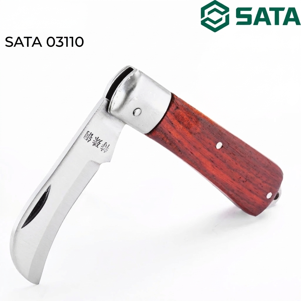 SATA 03109/03110 electrician's knife, 70mm blade, 52HRC hardness, rosewood handle. Choose straight or curved blade for precision cutting.